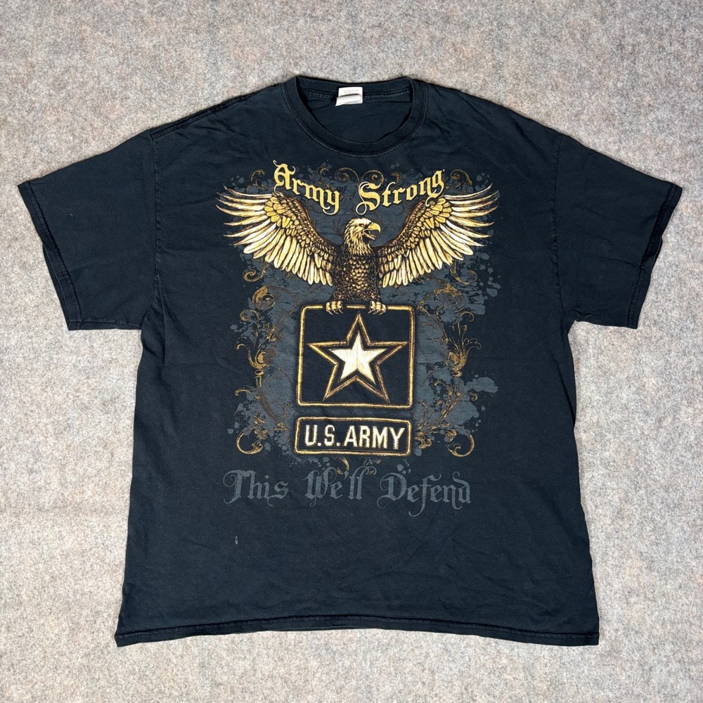 Gildan U.S. Army T-Shirt Mens XL Black Army Strong Eagle Graphic Tee Distressed